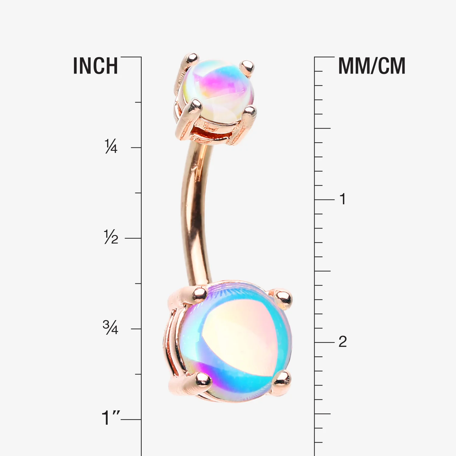 Rose Gold Iridescent Revo Sparkle Prong Set Belly Button Ring - Image 2