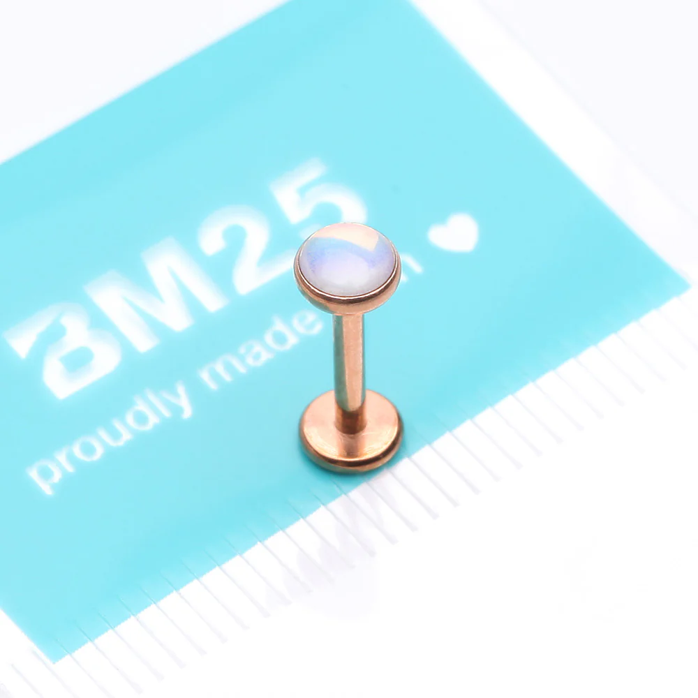 Rose Gold Iridescent Revo Sparkle Top Internally Threaded Steel Flat Back Stud Labret - Image 4