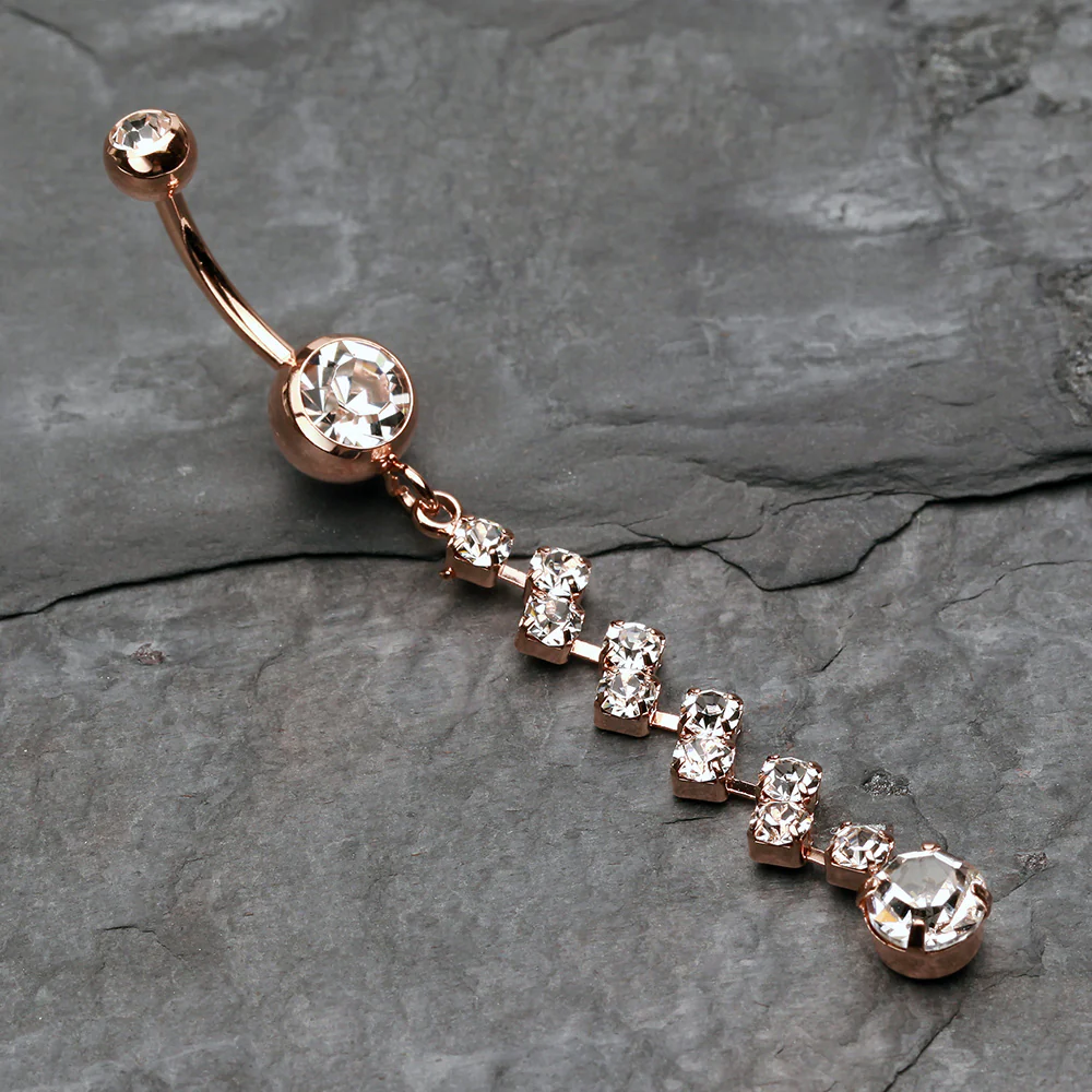 Rose Gold Journey Tier Sparkle Belly Button Ring - Image 3