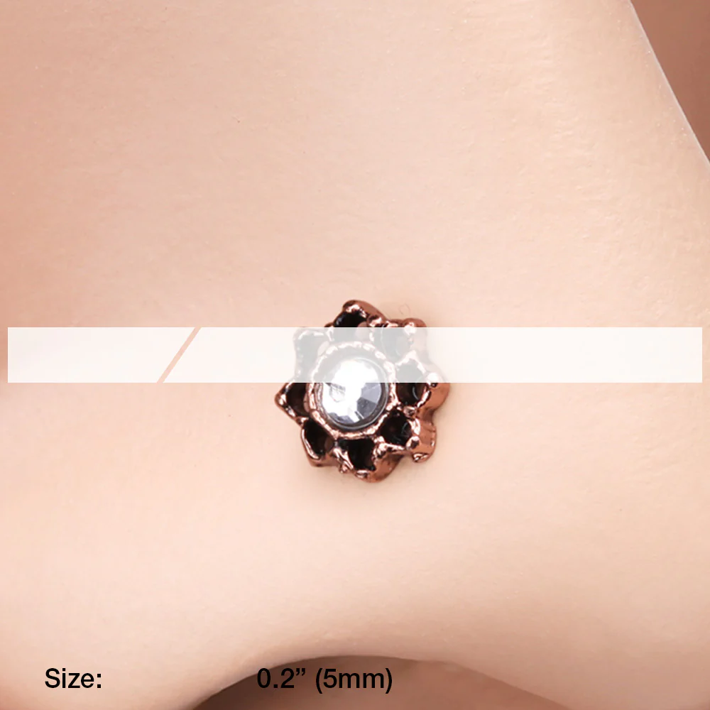 Rose Gold Lotus Filigree Sparkle Icon L-Shaped Nose Ring - Image 3