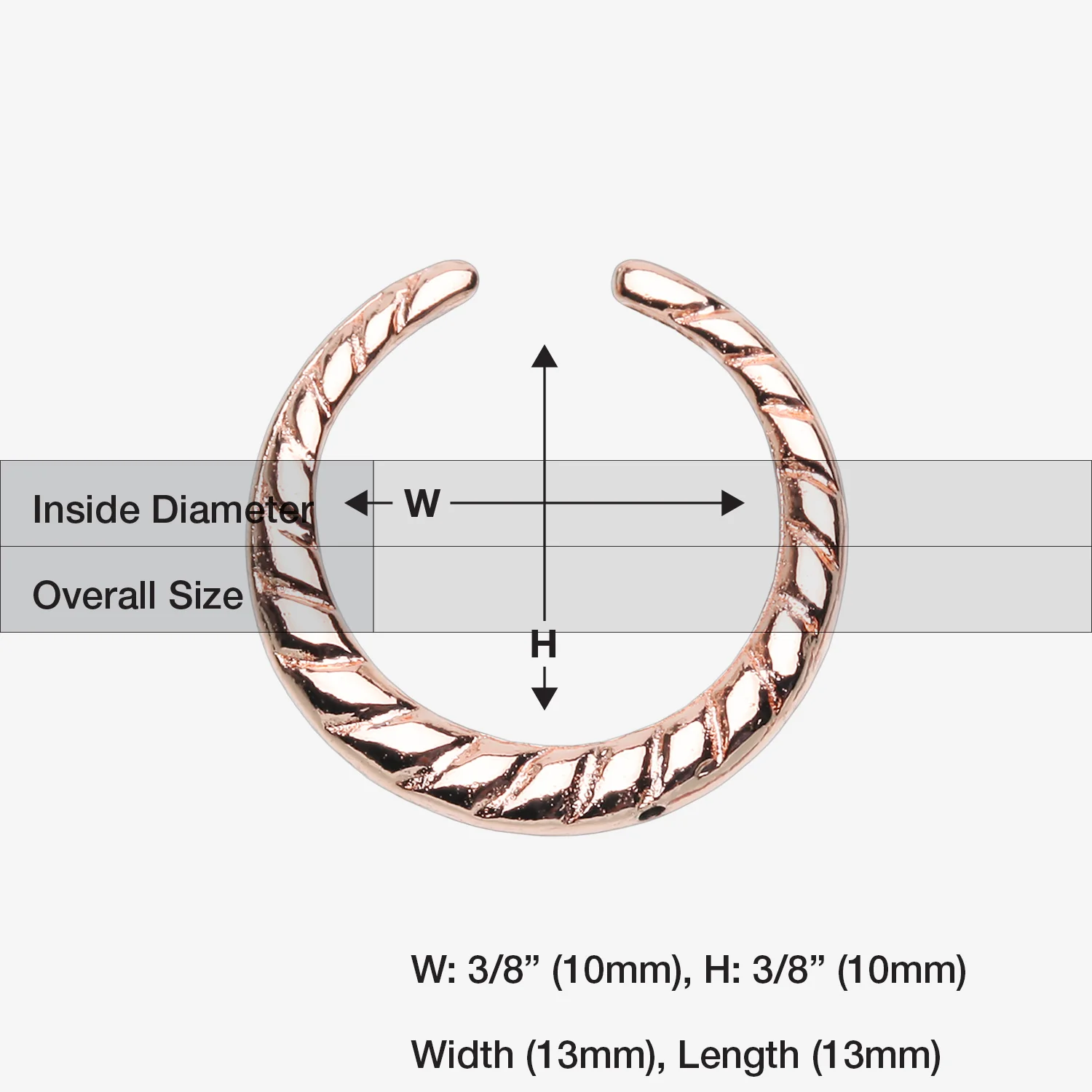 Rose Gold Lucia Textured Rope Steel Pincher Septum Ring - Image 2