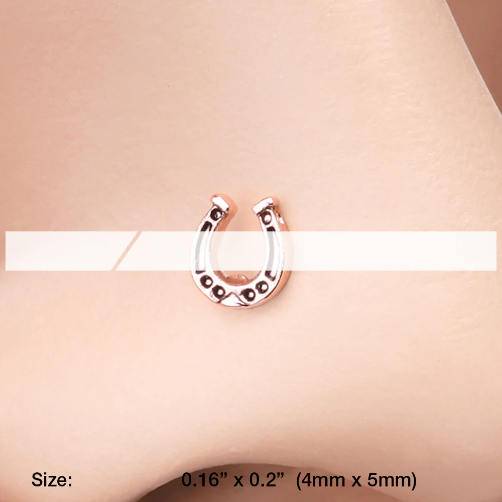 Rose Gold Lucky Horseshoe L-Shaped Nose Ring - Image 3