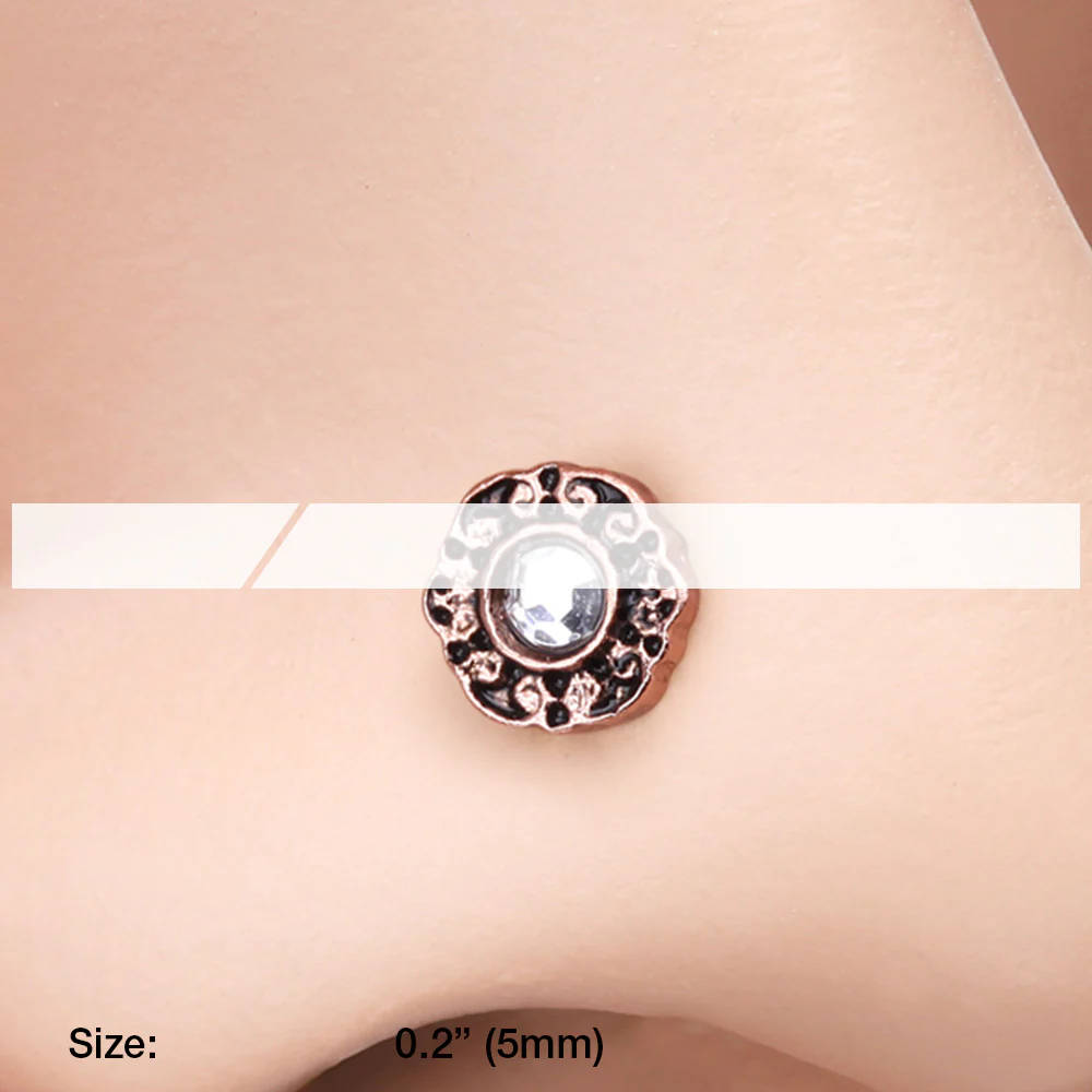 Rose Gold Luna Filigree Sparkle Icon Nose Stud Ring - Image 3