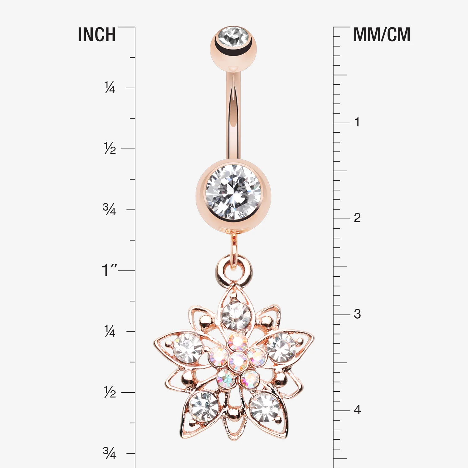 Rose Gold Luscious Flower Sparkle Belly Button Ring - Image 2