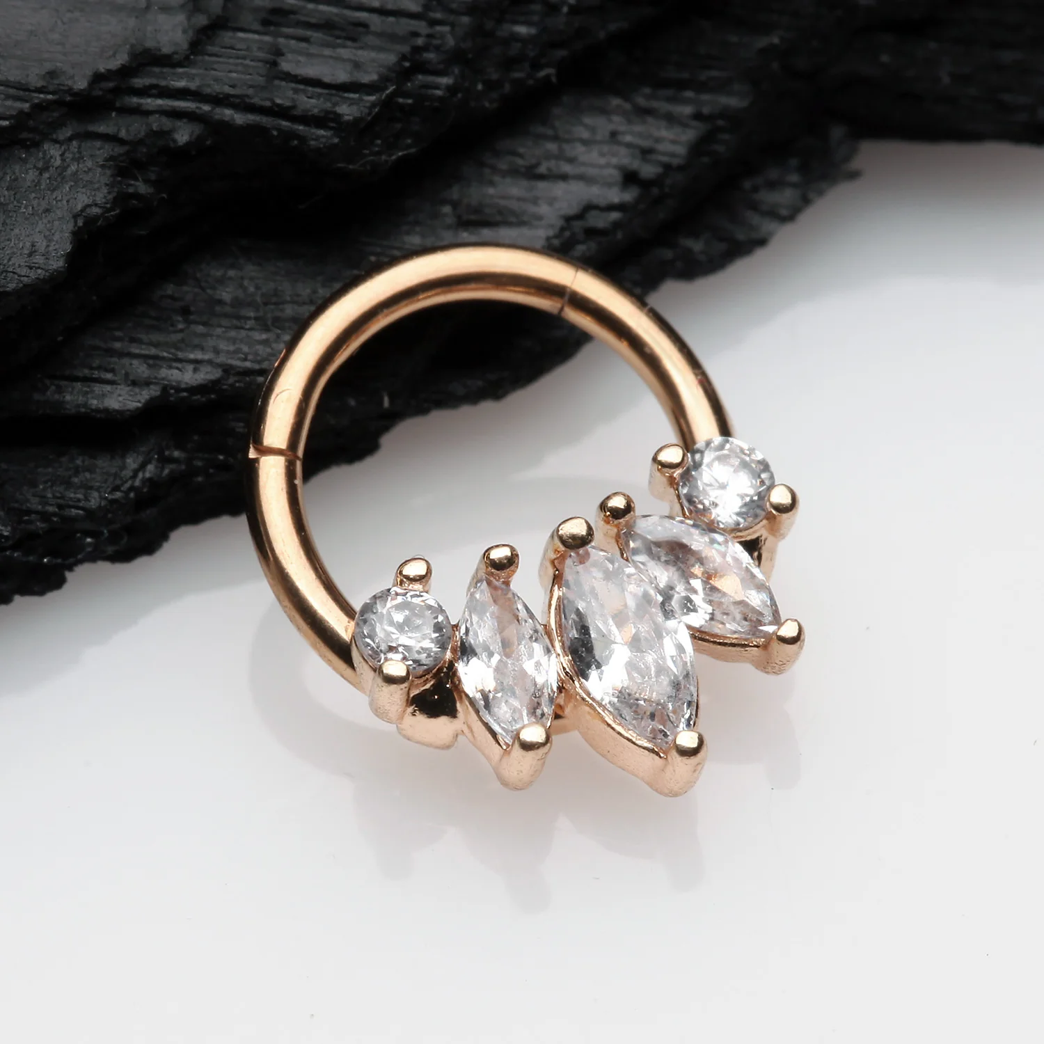 Rose Gold Marquise Floral Sparkle Gem Seamless Clicker Hoop Ring - Image 2