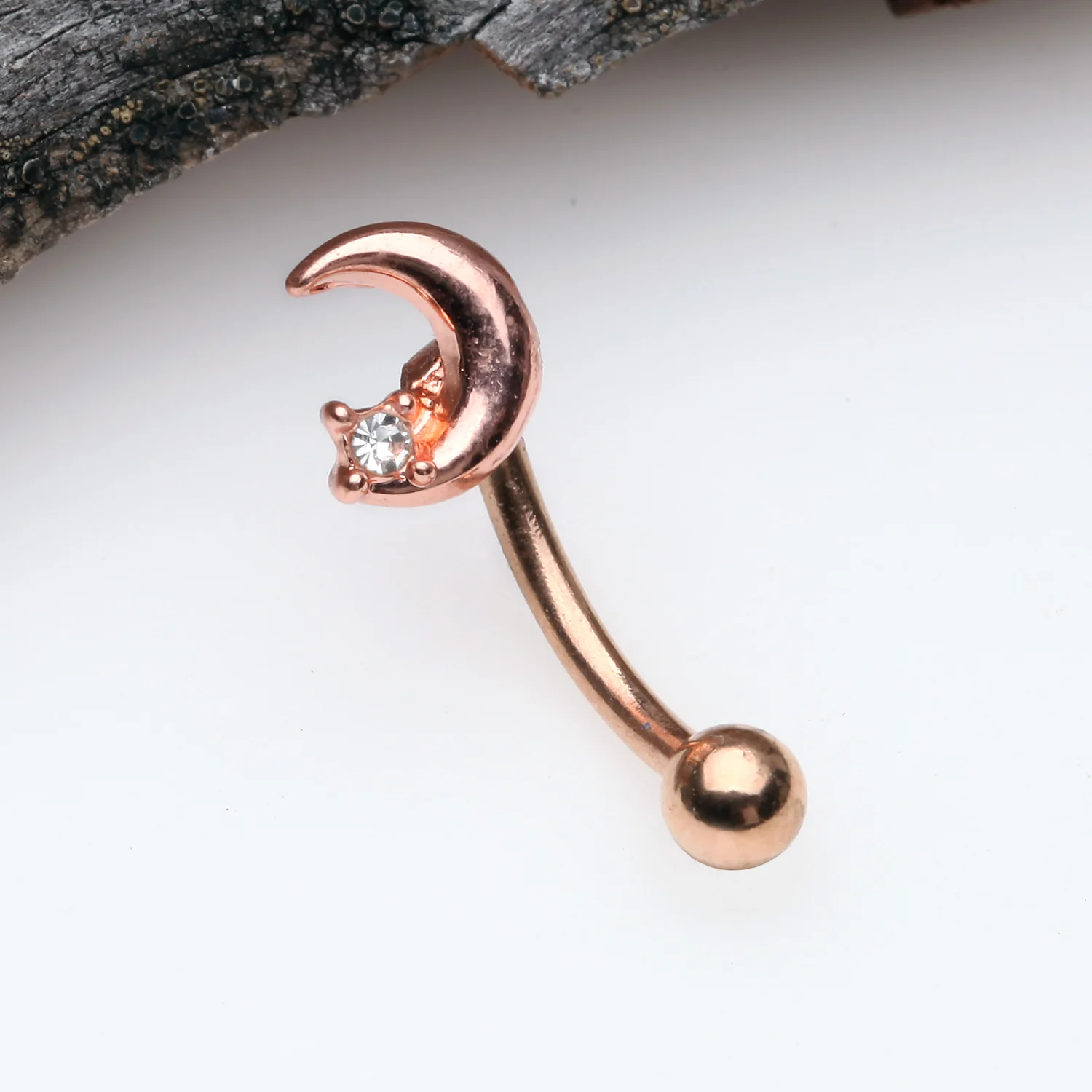 Rose Gold Midnight Crescent Moon Sparkle Curved Barbell - Image 2