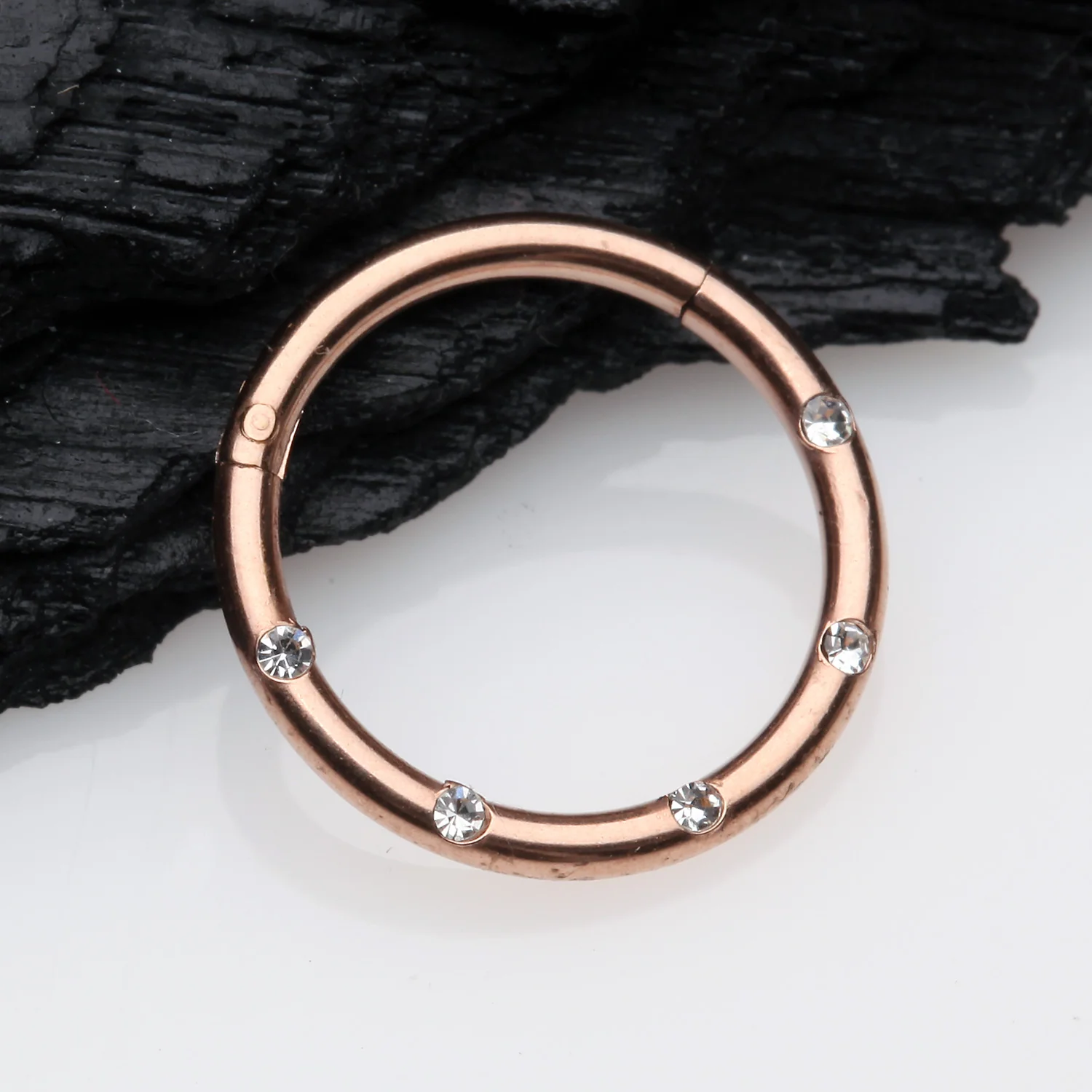 Rose Gold Multi-Gem Seamless Clicker Hoop Ring - Image 2
