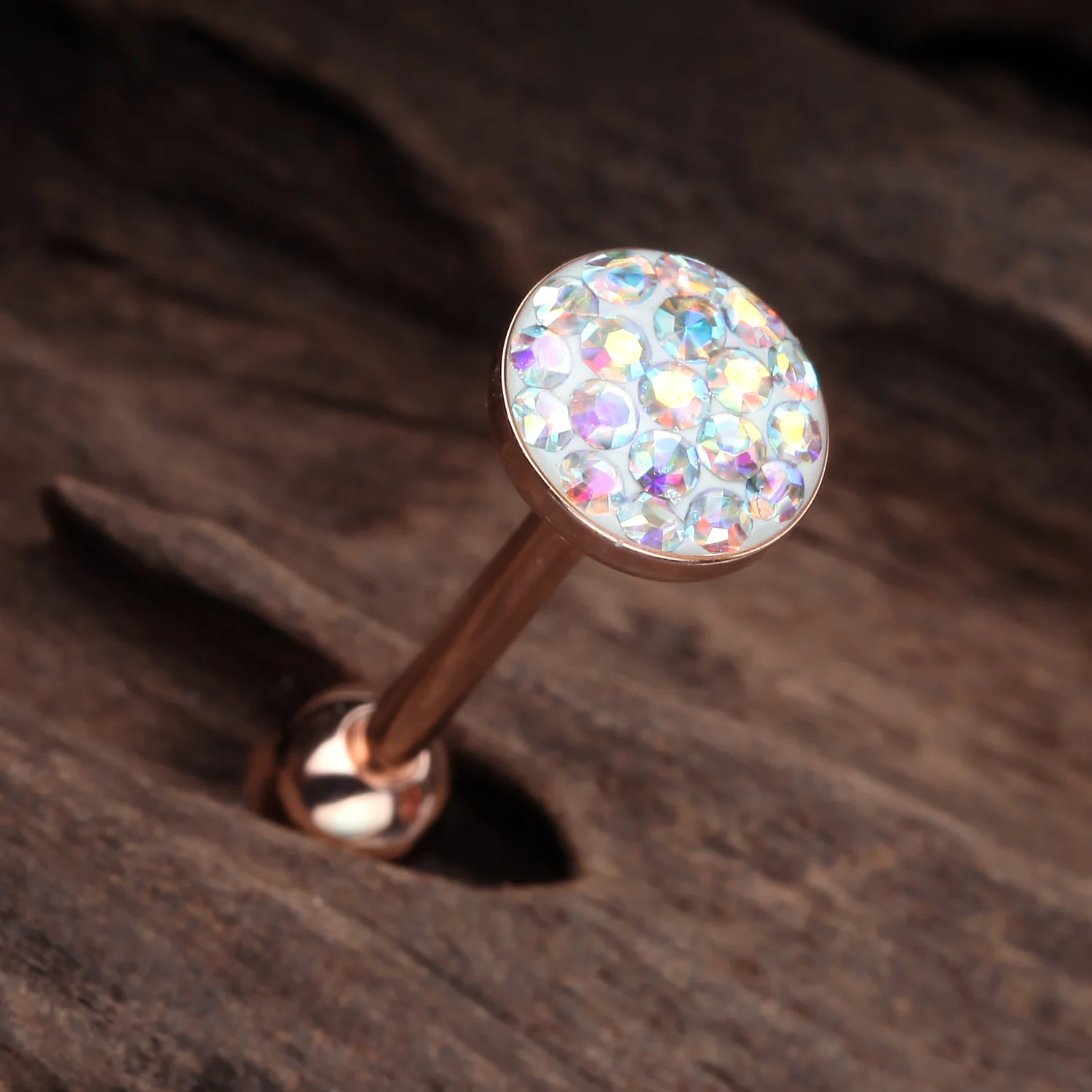 Rose Gold Multi-Gem Sprinkle Dot Sparkle Barbell Tongue Ring - Image 2