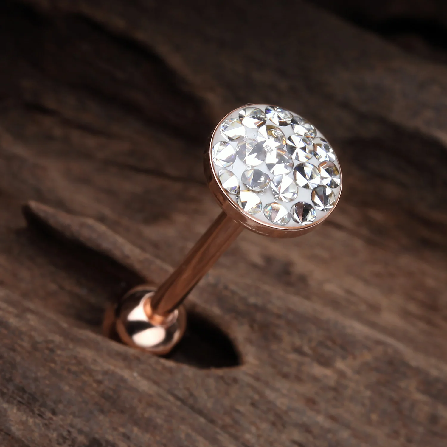 Rose Gold Multi-Gem Sprinkle Dot Sparkle Barbell Tongue Ring - Image 2