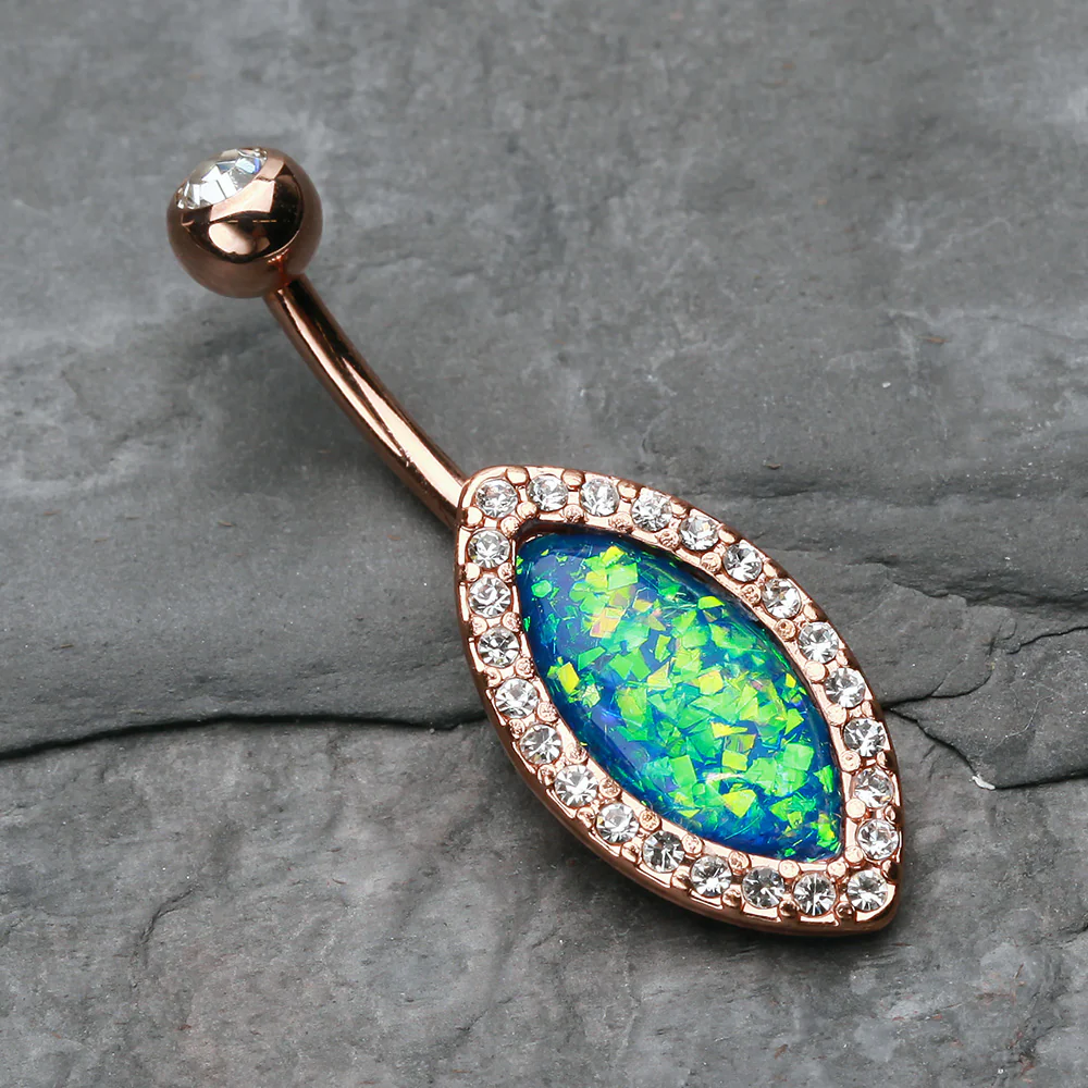 Rose Gold Opal Diamante Belly Button Ring - Image 3