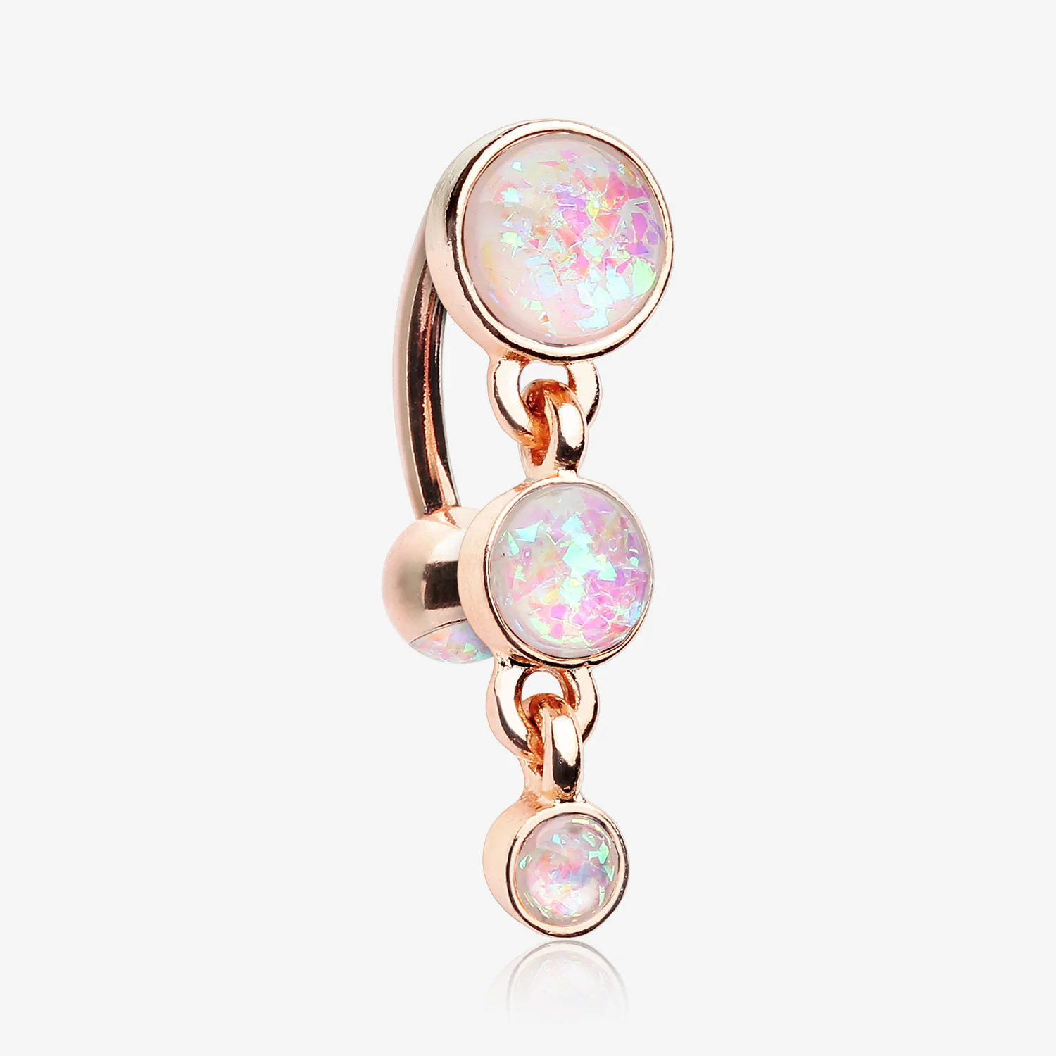 Rose Gold Opalescent Sparkle Triple Gem Reverse Belly Button Ring