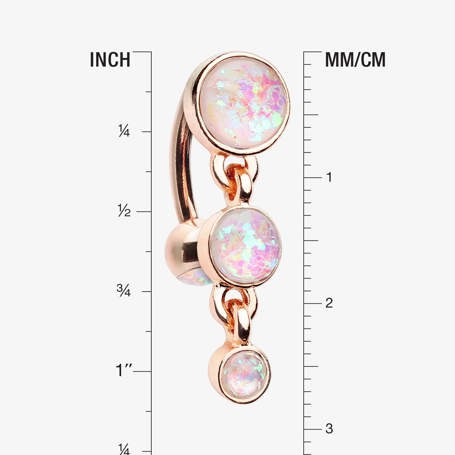 Rose Gold Opalescent Sparkle Triple Gem Reverse Belly Button Ring - Image 2
