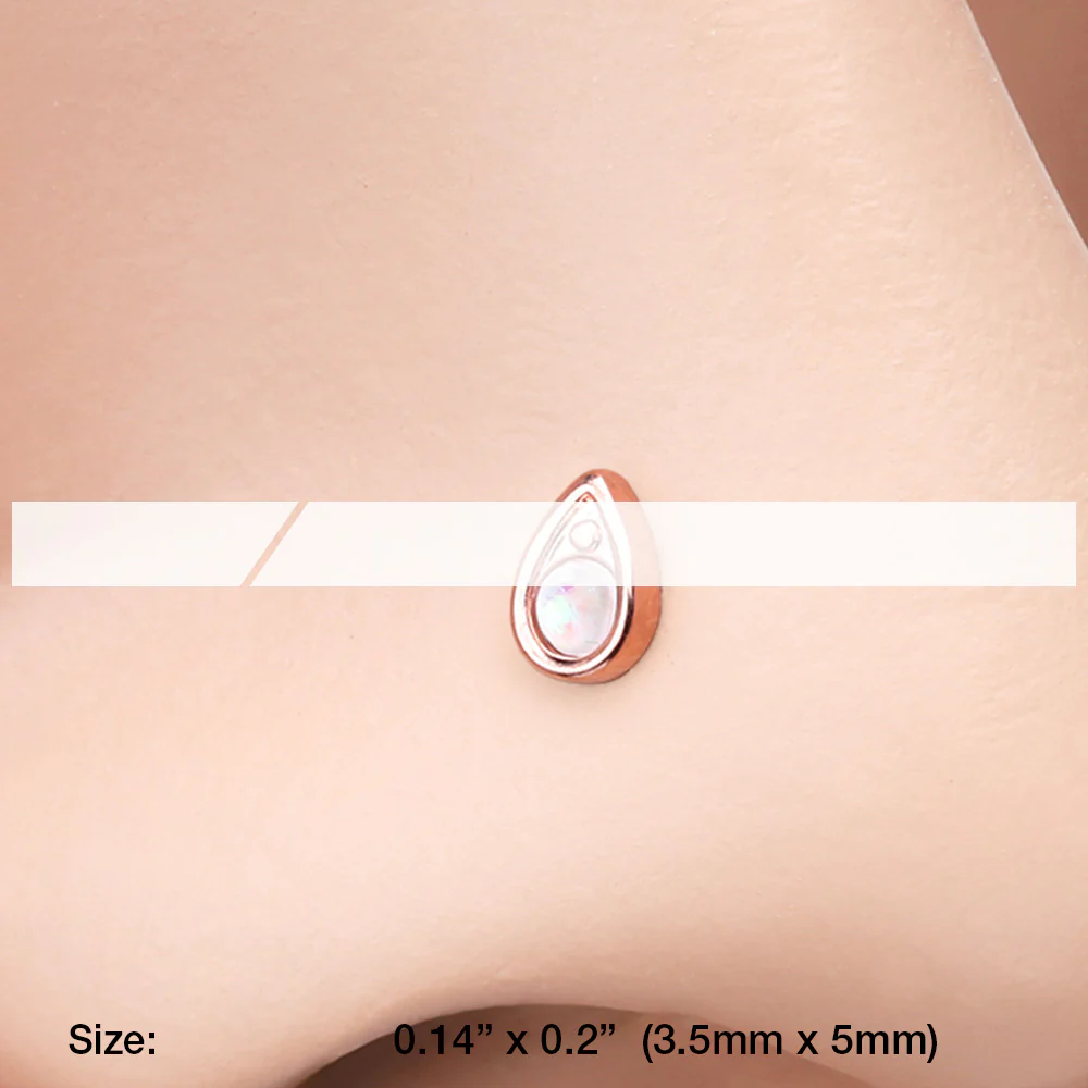 Rose Gold Opalescent Teardrop Sparkle Nose Stud Ring - Image 3