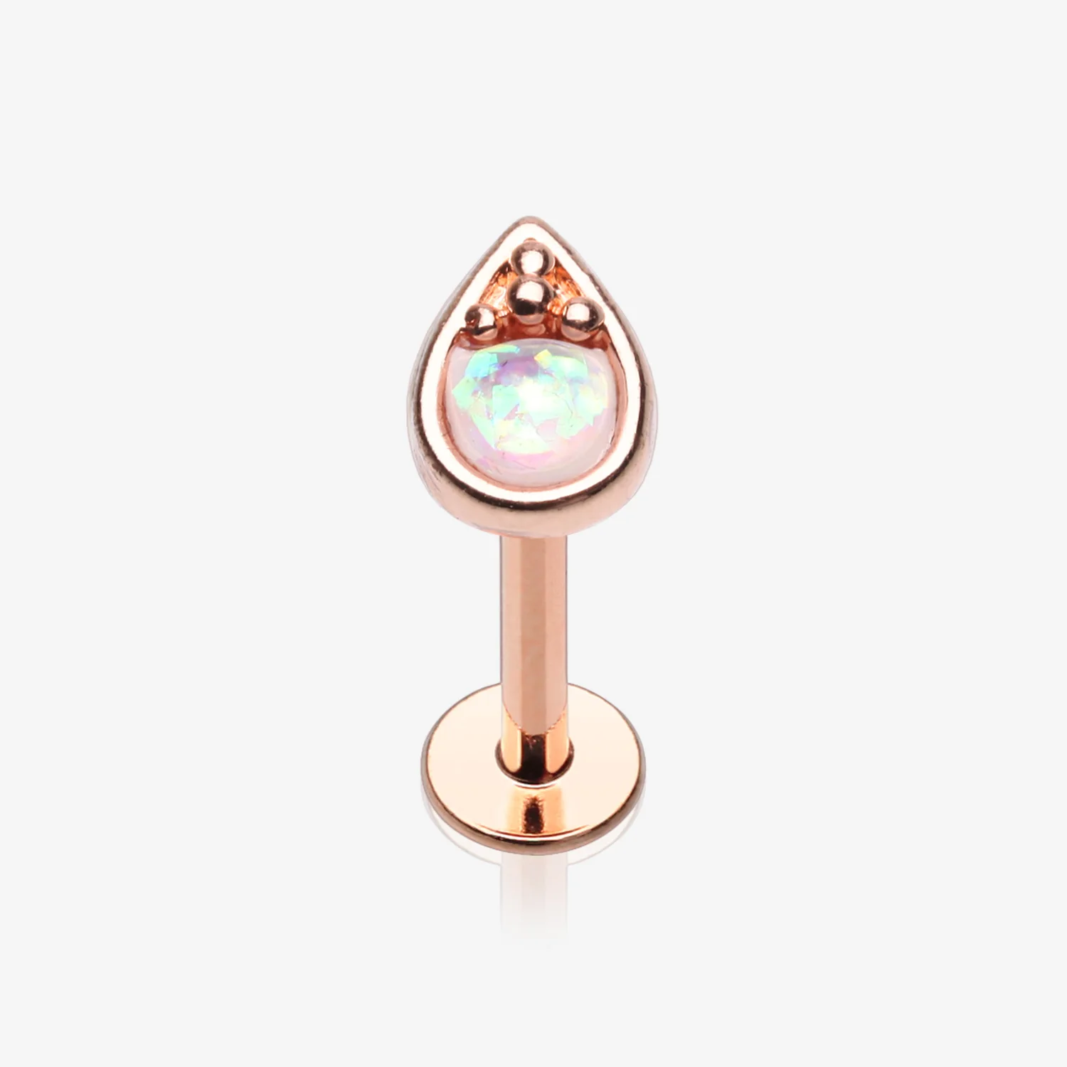 Rose Gold Opalescent Teardrop Top Steel Labret