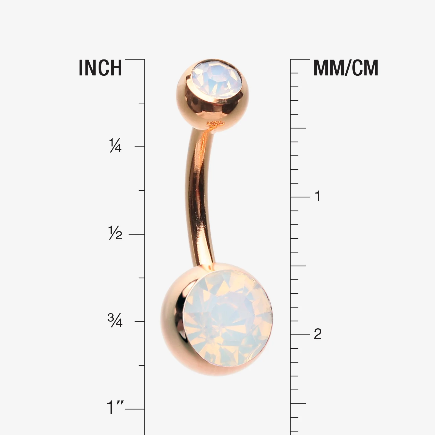 Rose Gold Opalite Double Gem Ball Steel Belly Button Ring - Image 2