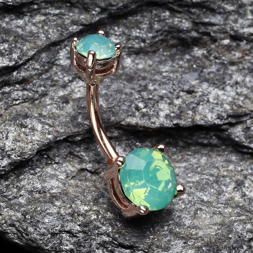Rose Gold Opalite Sparkle Prong Set Belly Button Ring - Image 3