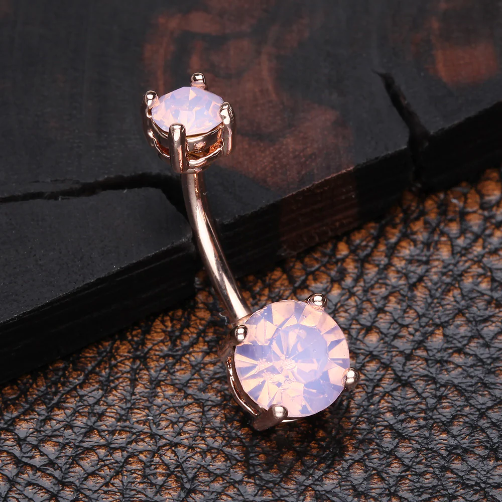 Rose Gold Opalite Sparkle Prong Set Belly Button Ring - Image 3