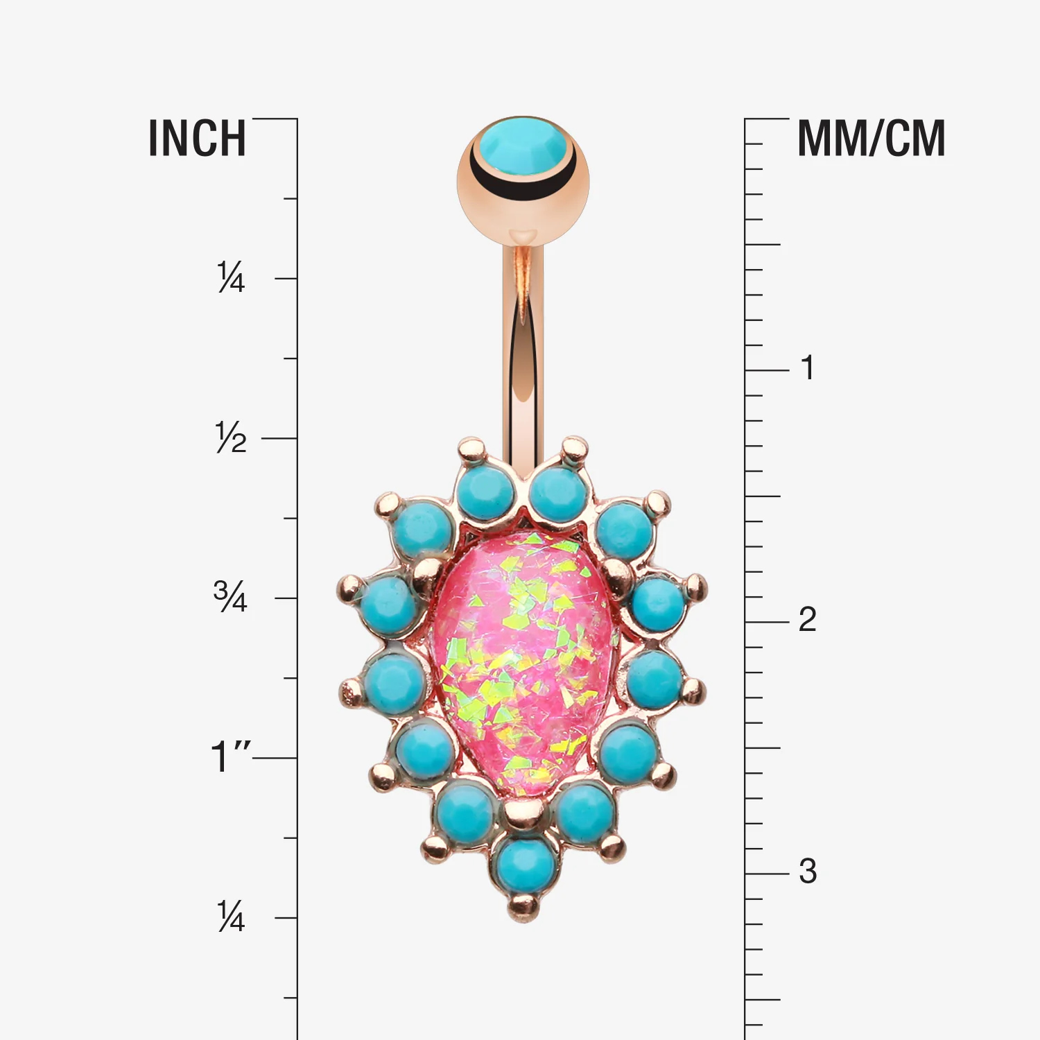 Rose Gold Opulent Opal Turquoise Belly Button Ring - Image 2