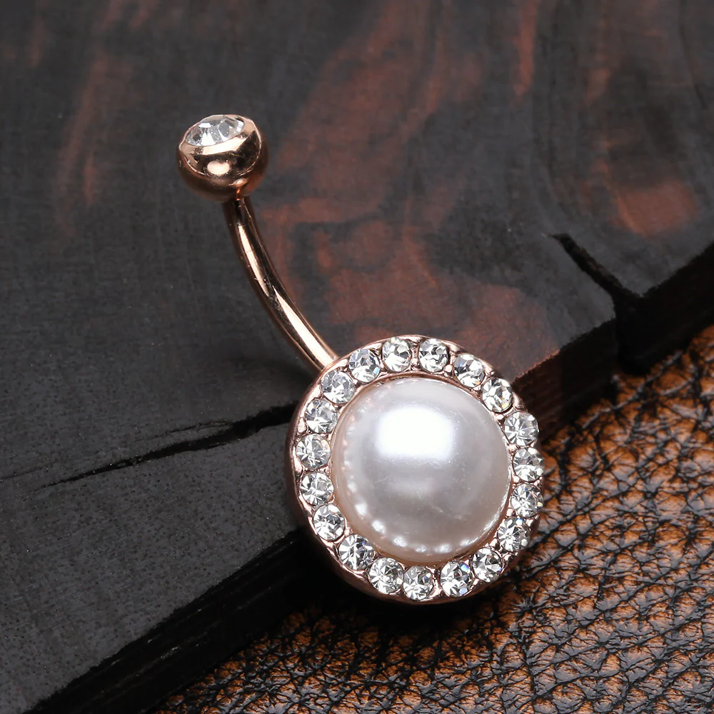 Rose Gold Pearlescent Sparkle Elegance Belly Button Ring - Image 3