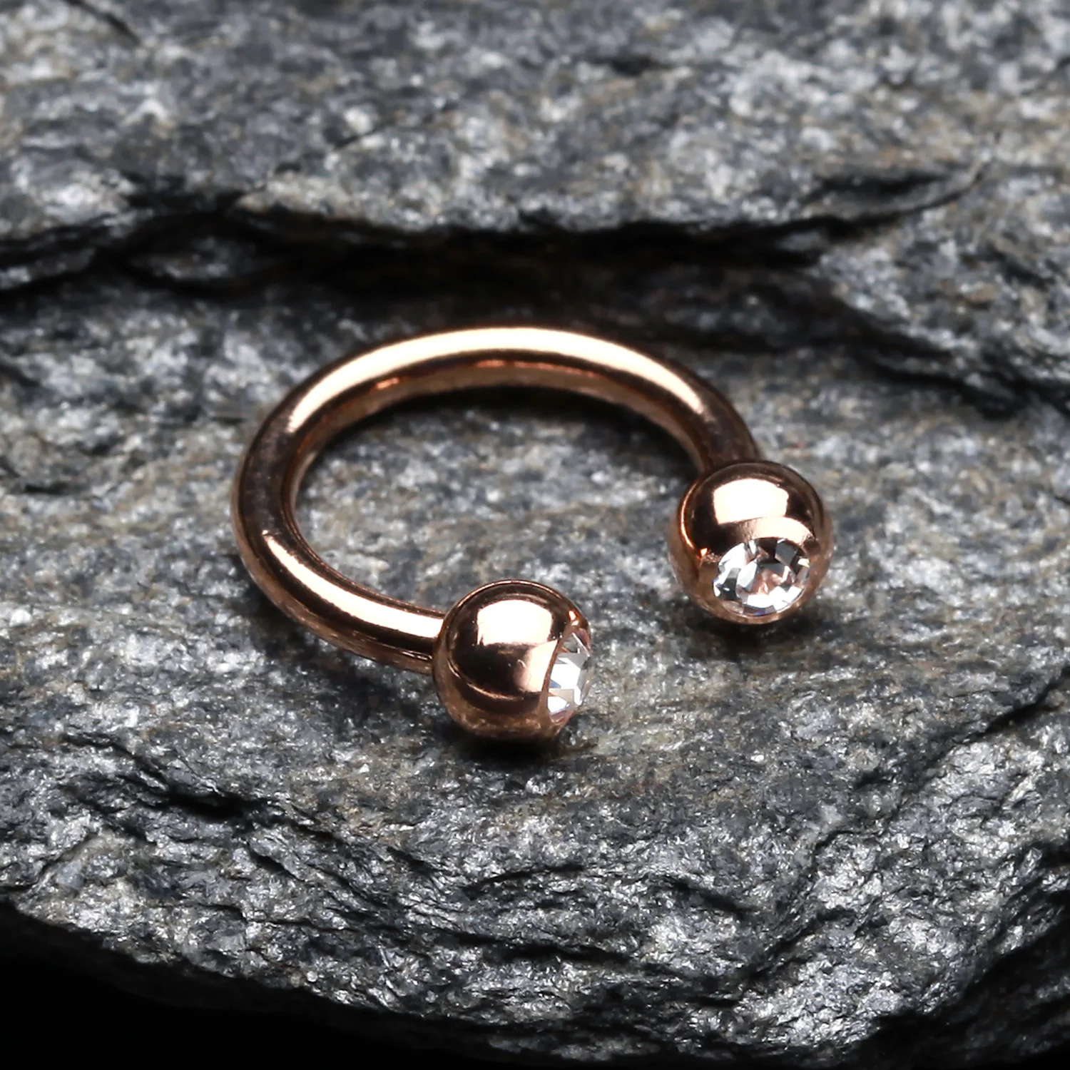 Rose Gold Plated Gem Ball Horseshoe Circular Barbell - Image 2