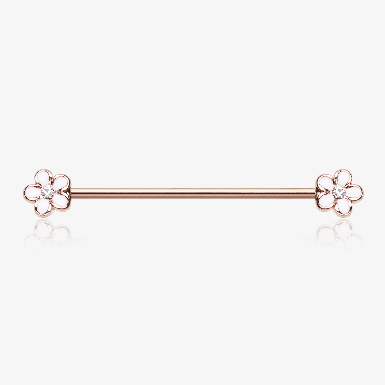 Rose Gold Plumeria Flower Sparkle Industrial Barbell