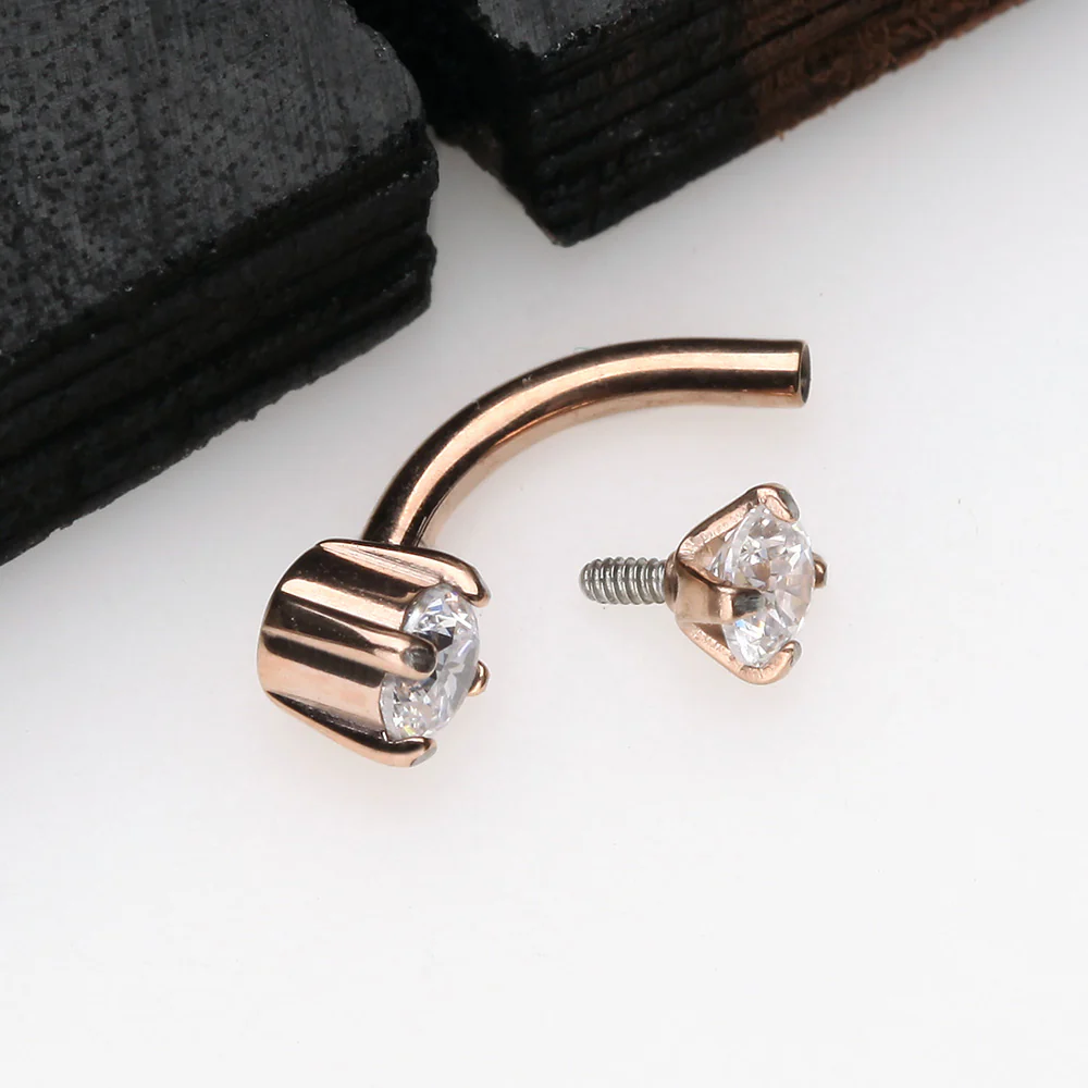 Rose Gold Pristine Gem Sparkles Internally Threaded Curved Barbell - Image 3