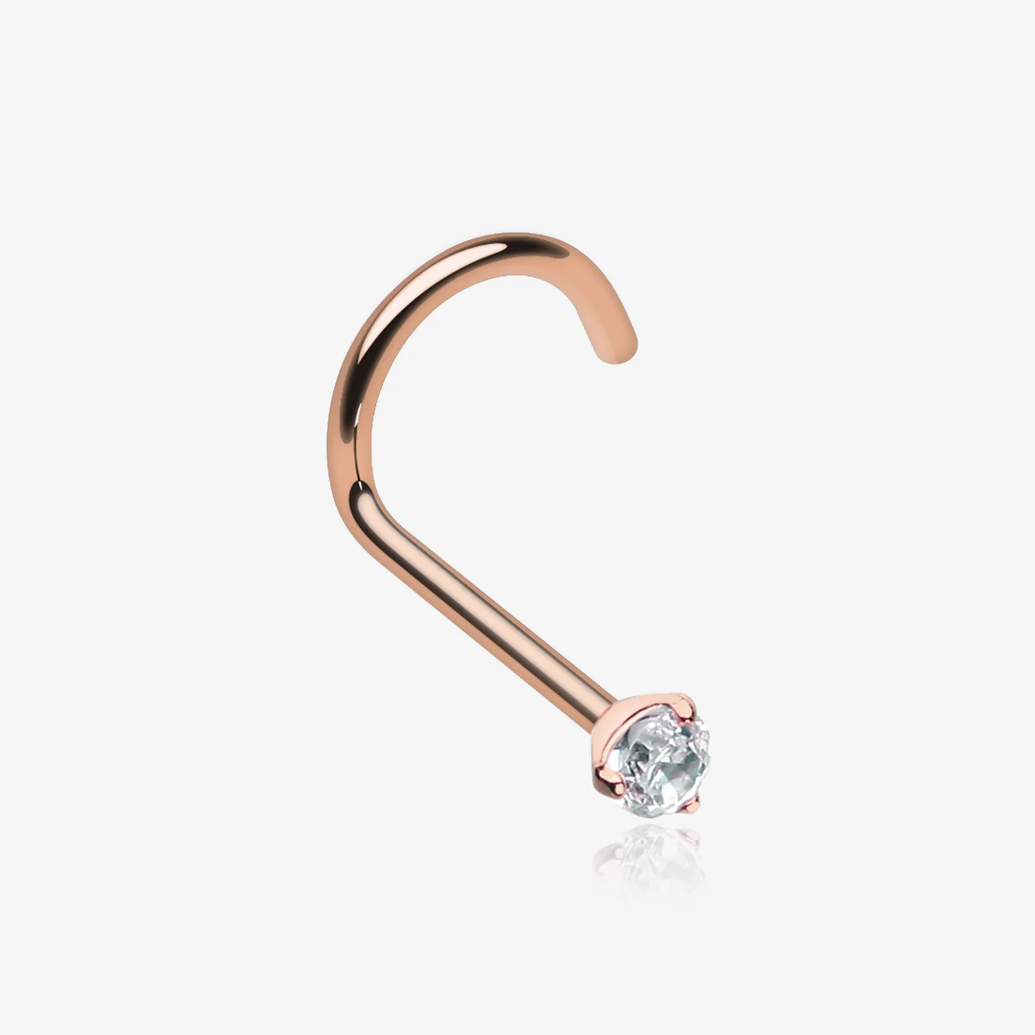 Rose Gold Prong Set Gem Top Steel Nose Screw Ring