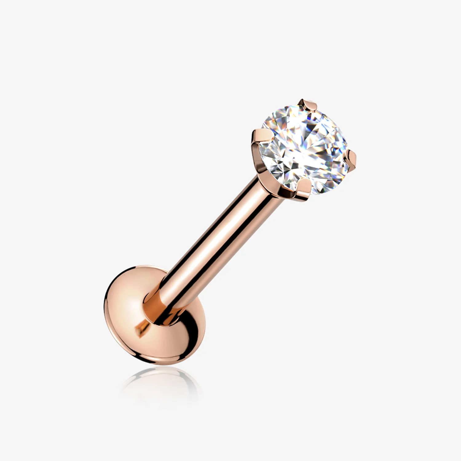 Rose Gold Prong Set Gem Top Threadless Push-In Steel Labret