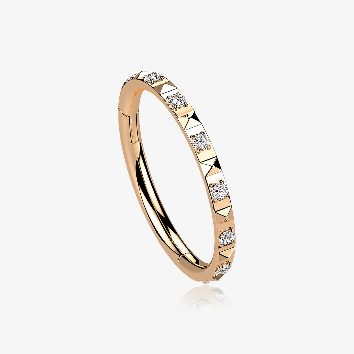 Rose Gold Pyramid Studded Multi-Gem Sparkles Geometric Seamless Clicker Hoop Ring