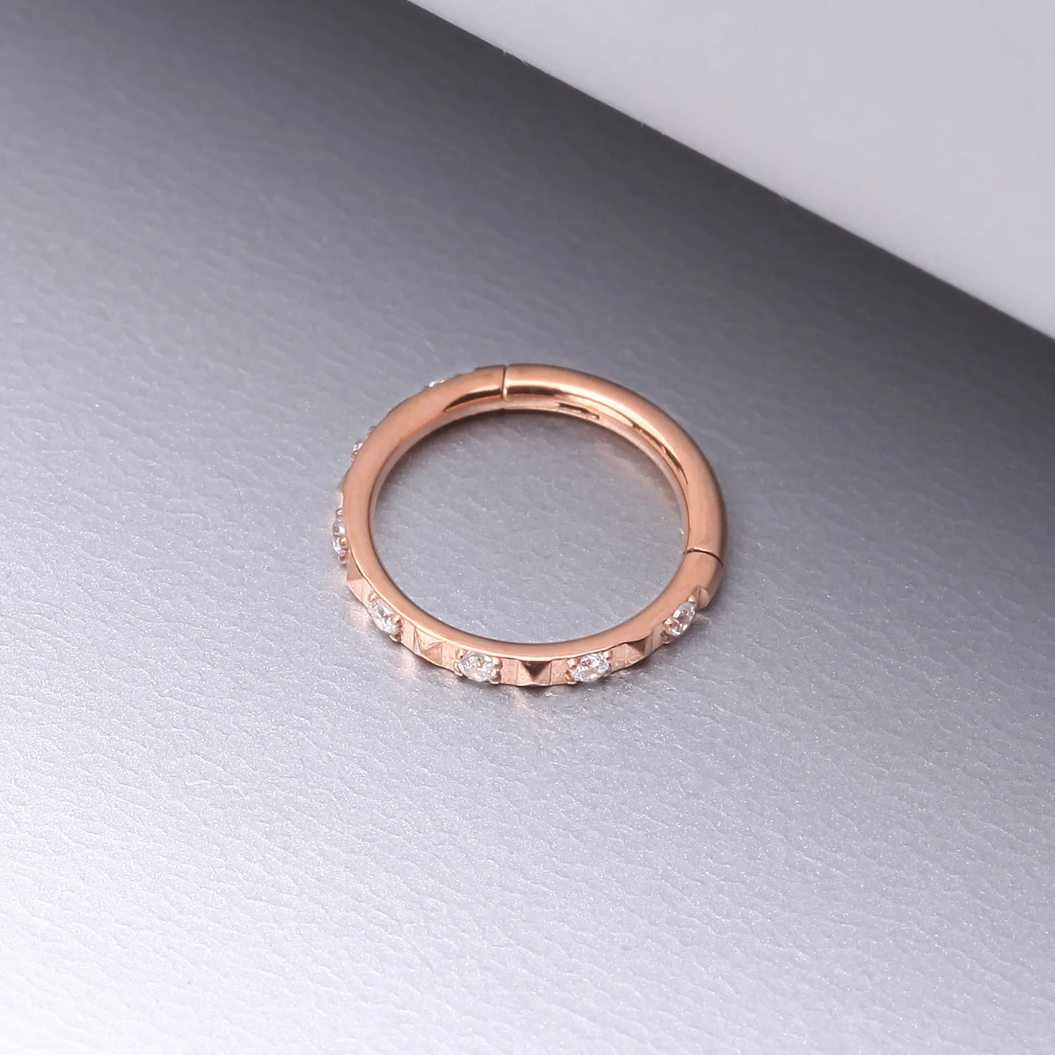 Rose Gold Pyramid Studded Multi-Gem Sparkles Geometric Seamless Clicker Hoop Ring - Image 2