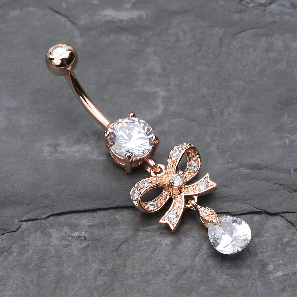 Rose Gold Romantic Bow-Tie Belly Button Ring - Image 3