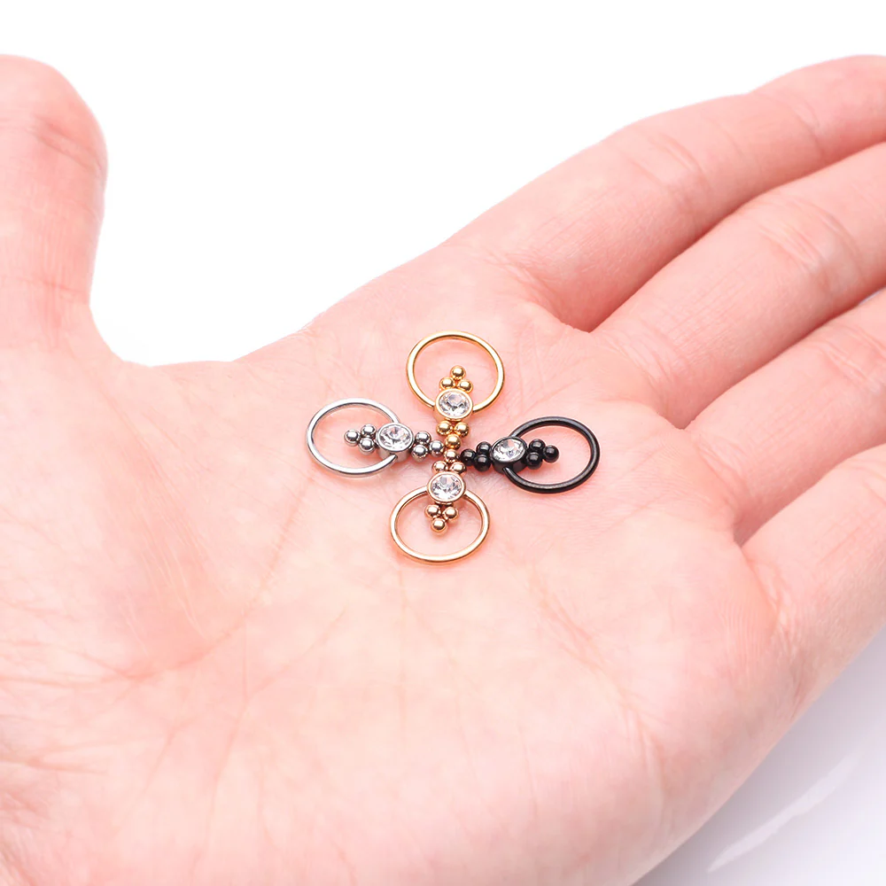 Rose Gold Royal Bali Essence Beaded Steel Captive Bead Ring - Image 4