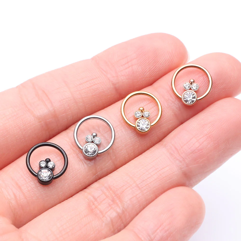 Rose Gold Royal Bali Sparkle Beaded Steel Captive Bead Ring - Image 4