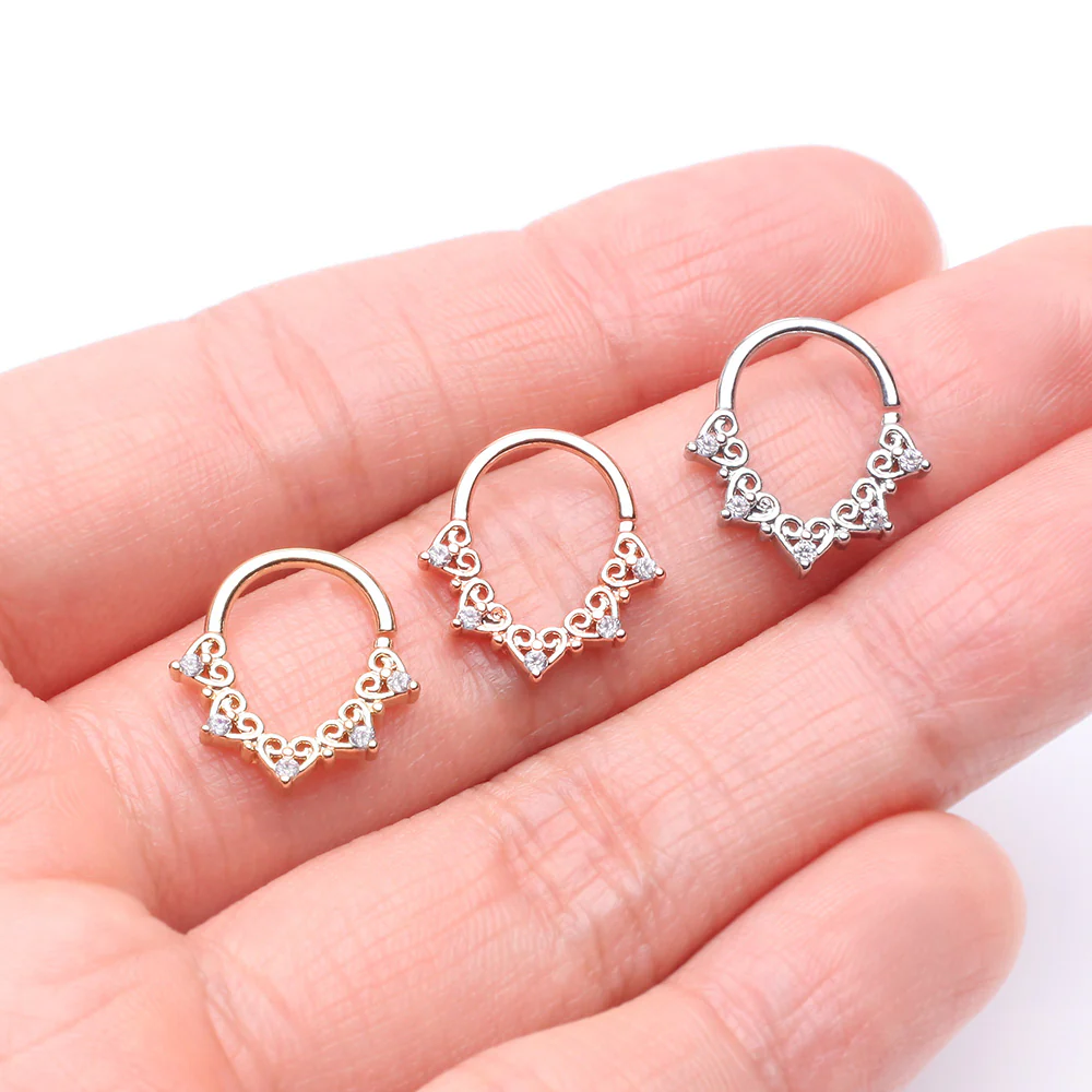 Rose Gold Royal Heart Filigree Sparkle Bendable Hoop Ring - Image 4
