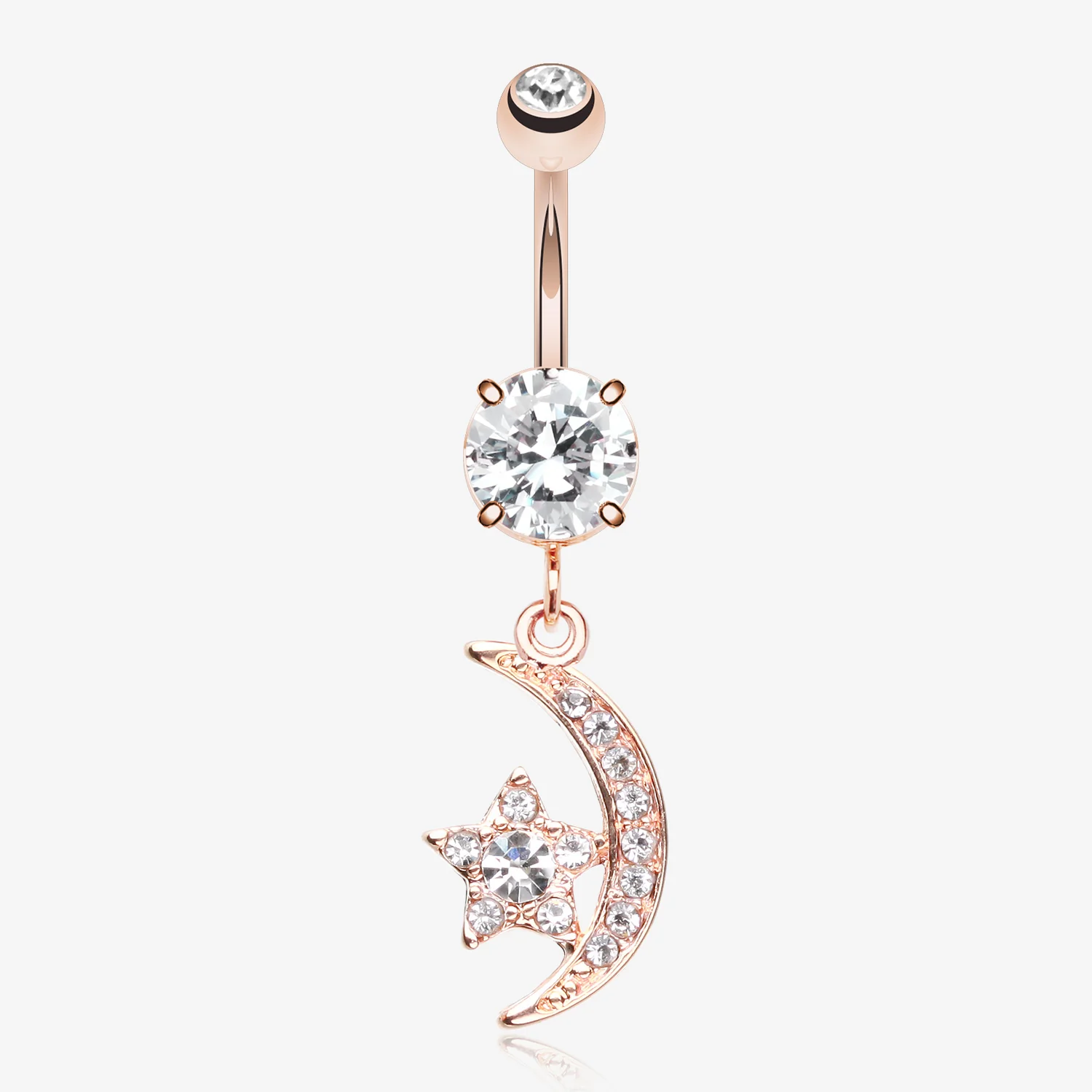 Rose Gold Glistening Moon and Star Sparkle Belly Button Ring