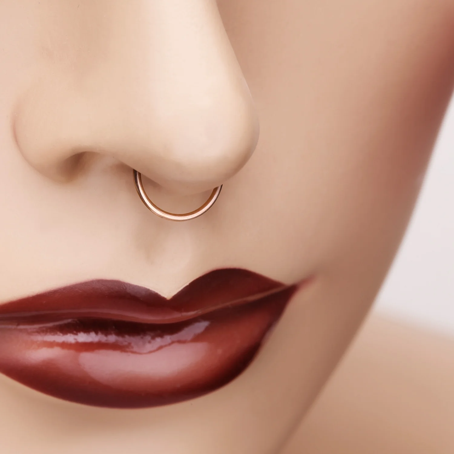 Rose Gold Simple Loop Steel Non-Piercing Fake Septum Ring - Image 2