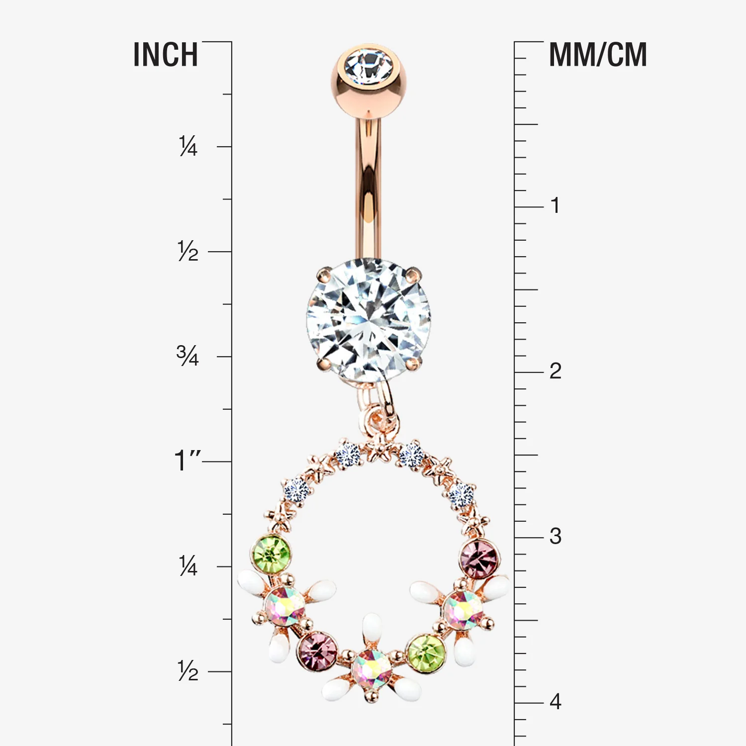 Rose Gold Sparkle Chic Flower Wreath Belly Button Ring - Image 2