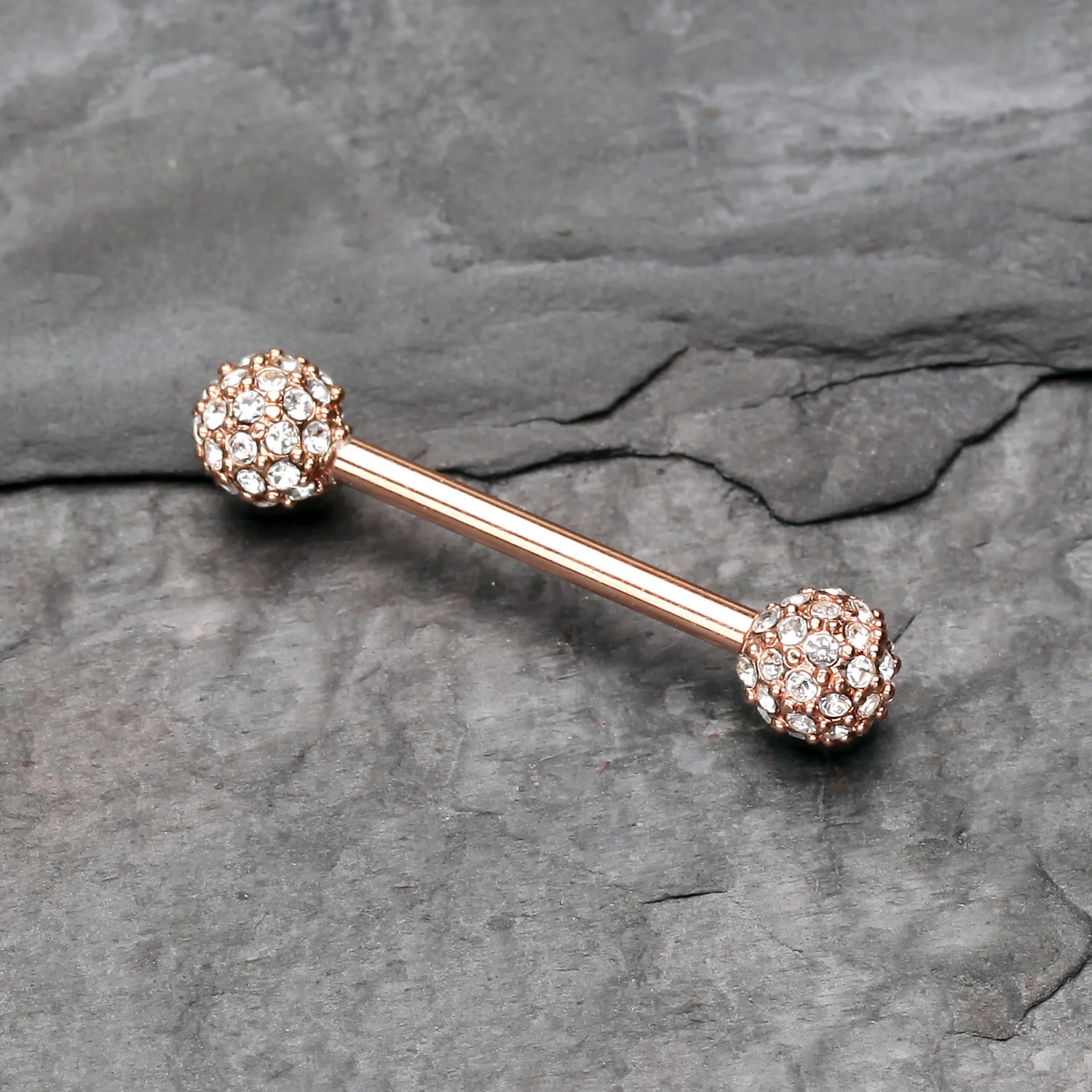 A Pair of Rose Gold Sparkle Multi-Gem Paved Nipple Barbell Ring - Image 2