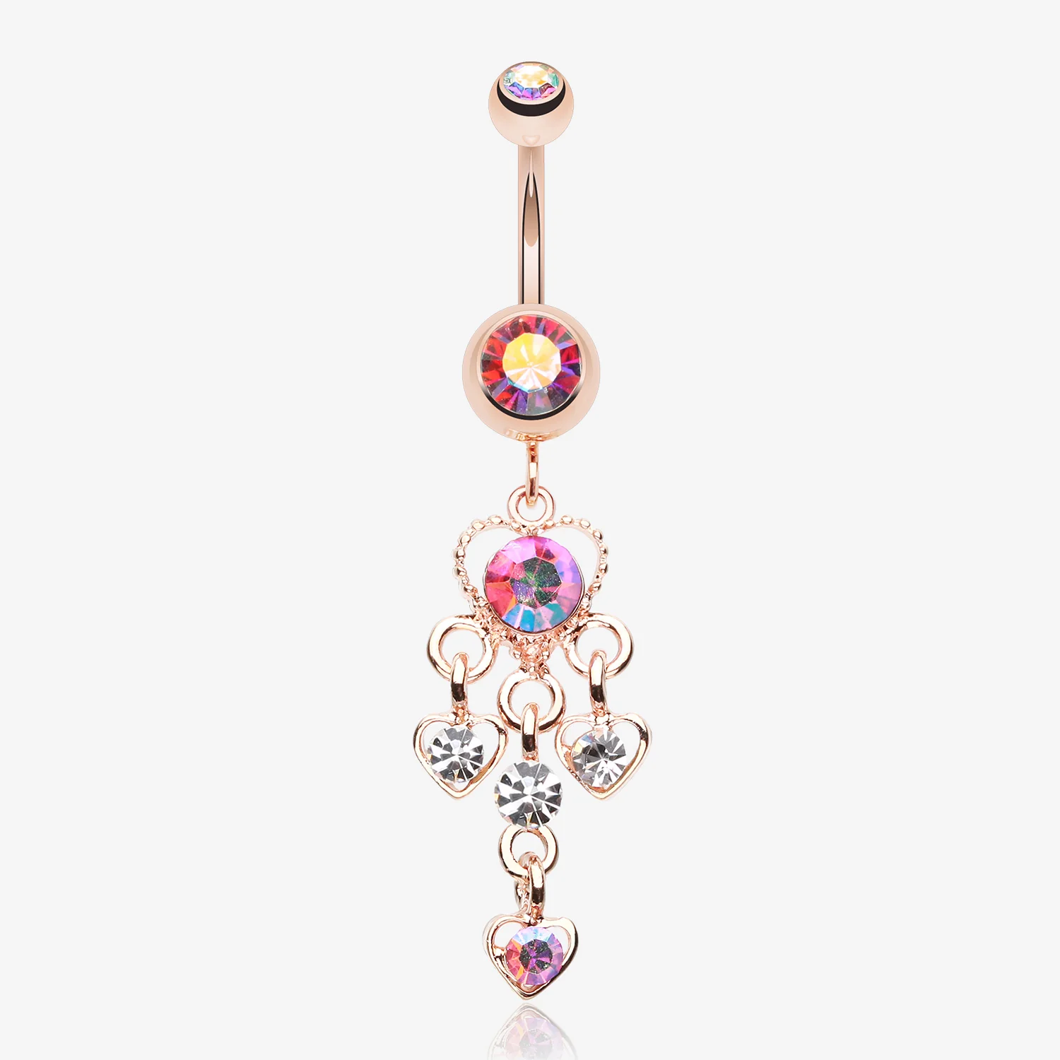 Rose Gold Sparkle Multi Heart Belly Button Ring