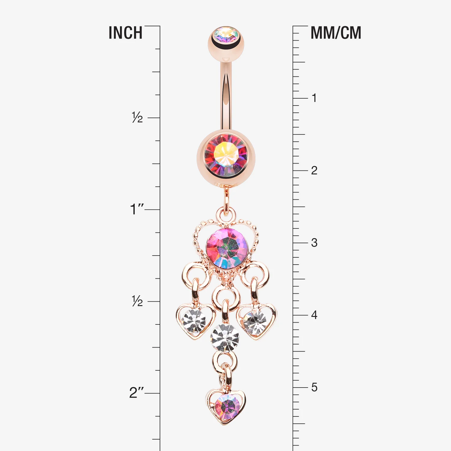 Rose Gold Sparkle Multi Heart Belly Button Ring - Image 2