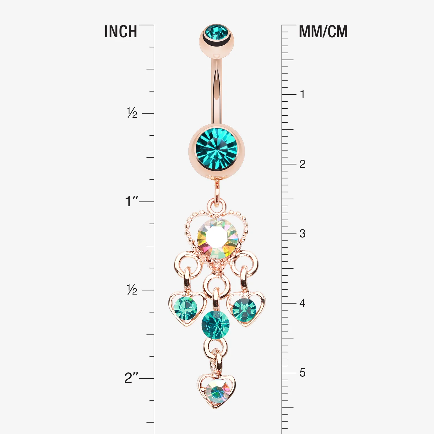Rose Gold Sparkle Multi Heart Belly Button Ring - Image 2