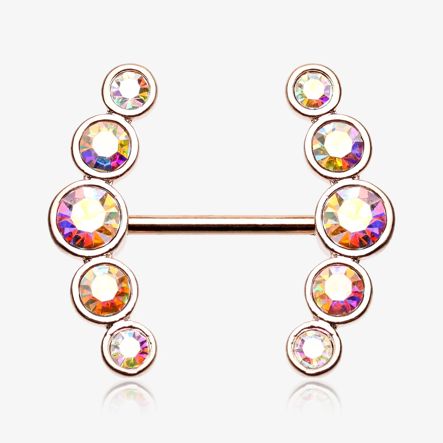 A Pair of Rose Gold Sparkle Ray Multi-Gem Nipple Ring