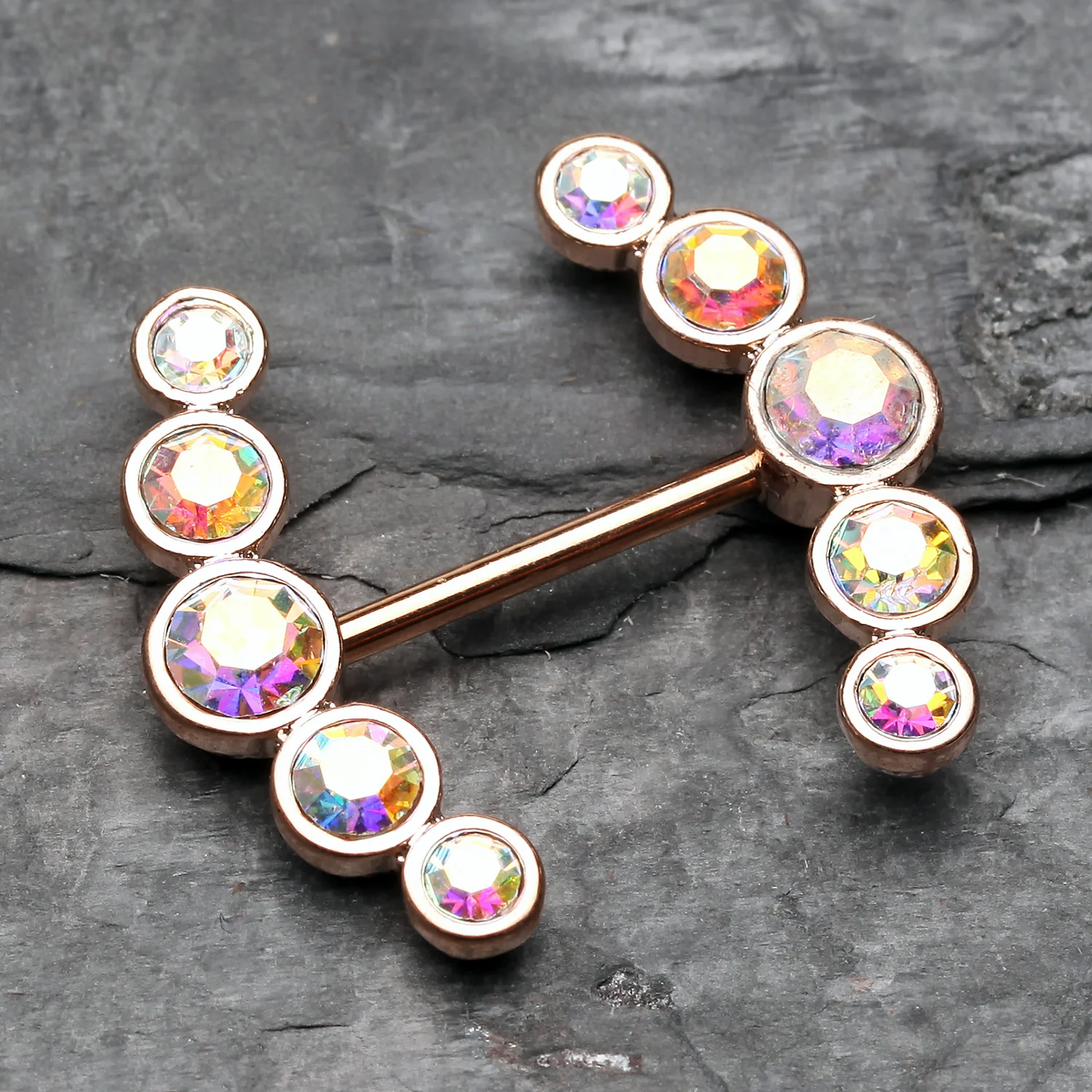 A Pair of Rose Gold Sparkle Ray Multi-Gem Nipple Ring - Image 2