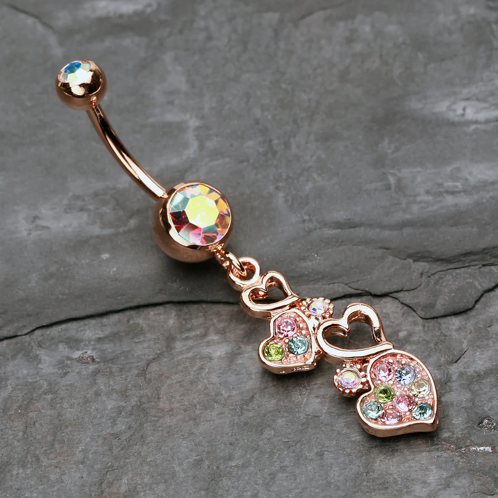 Rose Gold Sparkling Heart Cluster Belly Button Ring - Image 3