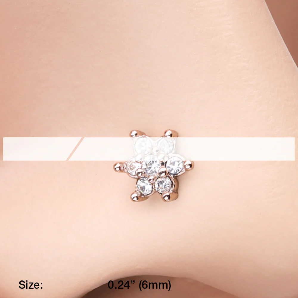 Rose Gold Spring Flower Sparkle Prong Set Nose Stud Ring - Image 3