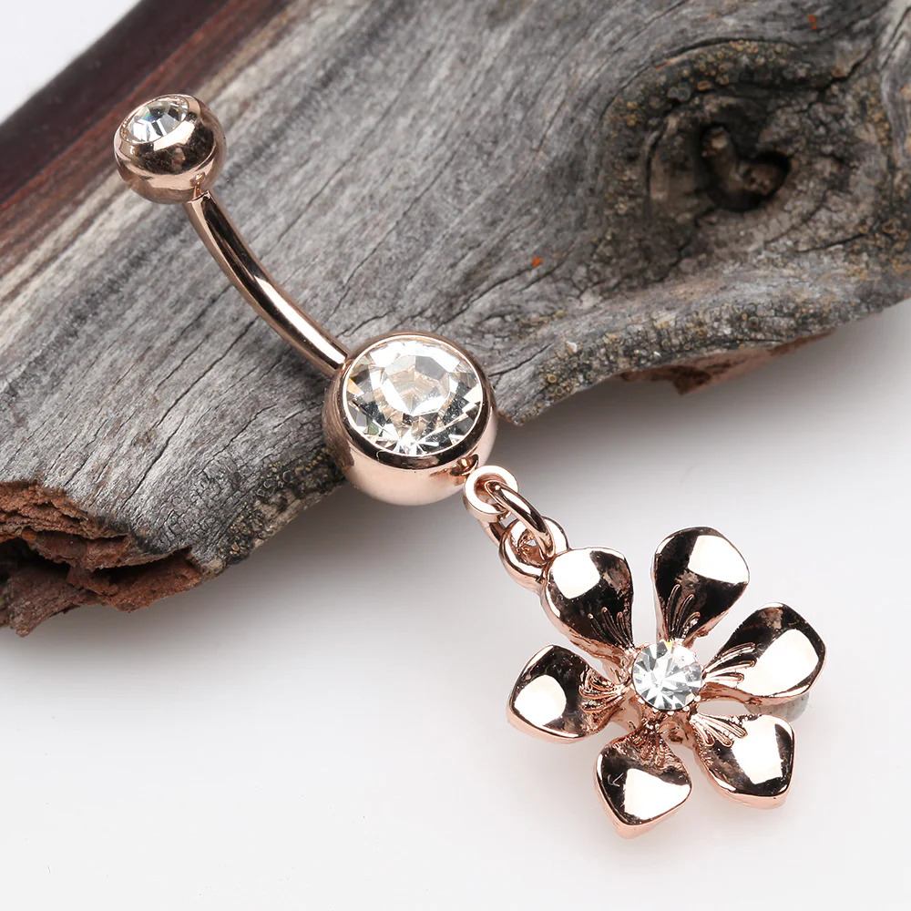 Rose Gold Spring Wild Flower Belly Button Ring - Image 3