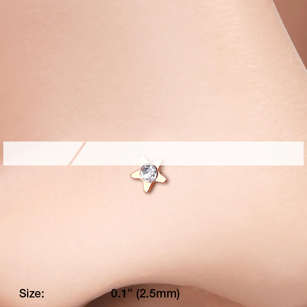 Rose Gold Star Icon Sparkle Nose Stud Ring - Image 3