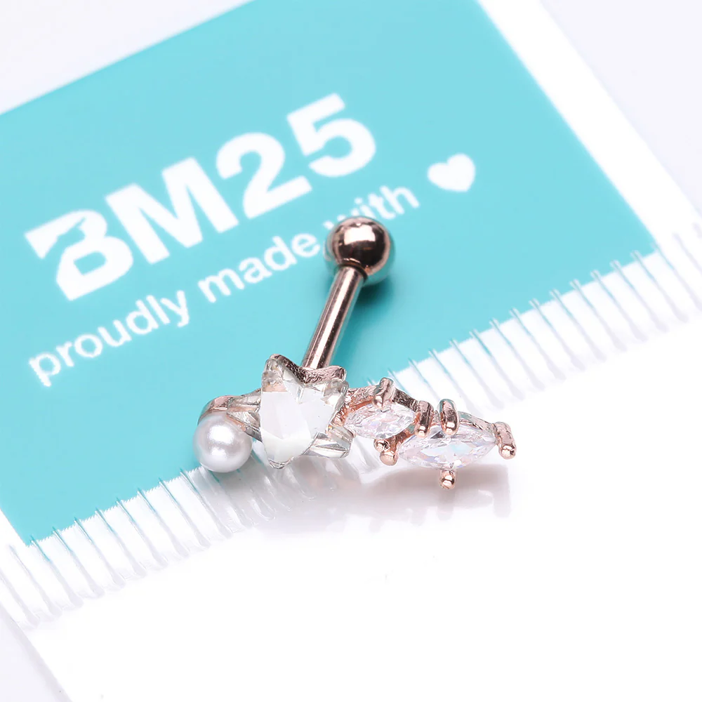 Rose Gold Star Pearlescent Sparkle Marquise Cartilage Tragus Barbell Stud - Image 4
