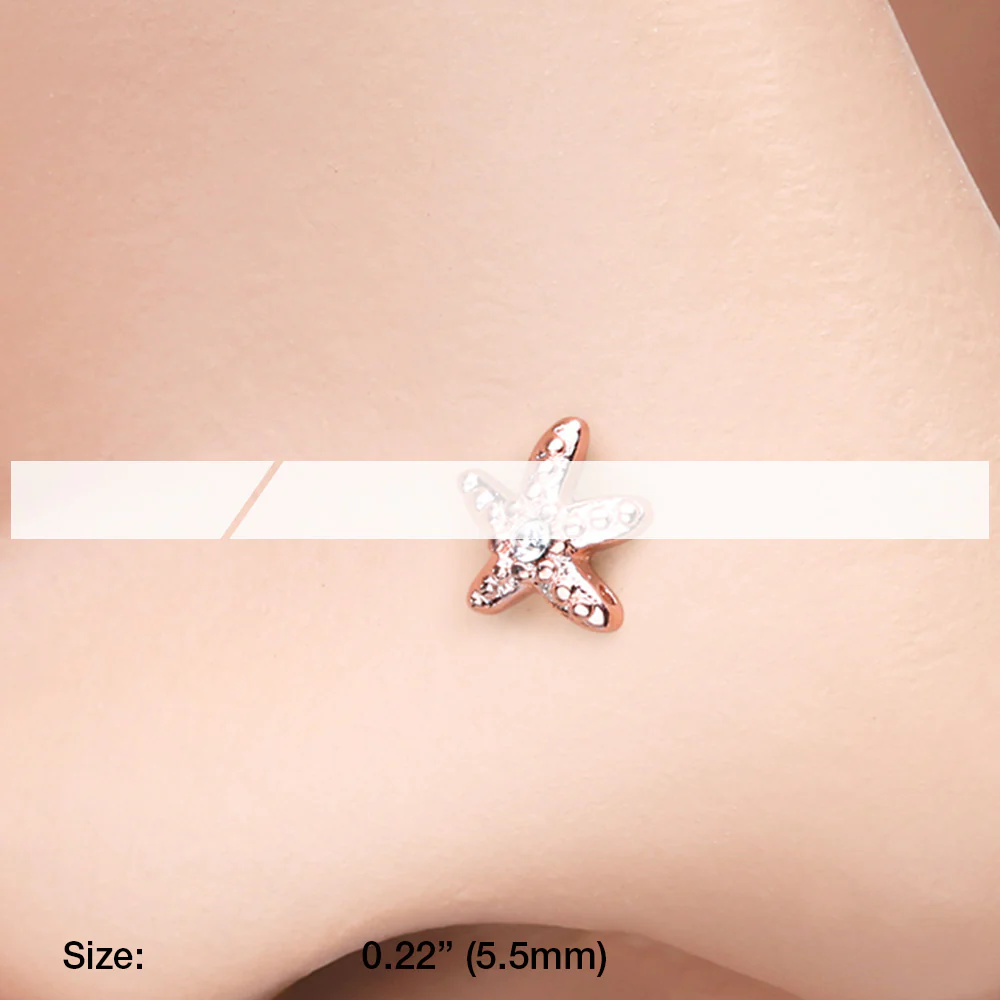 Rose Gold Starfish Sparkle L-Shaped Nose Ring - Image 3