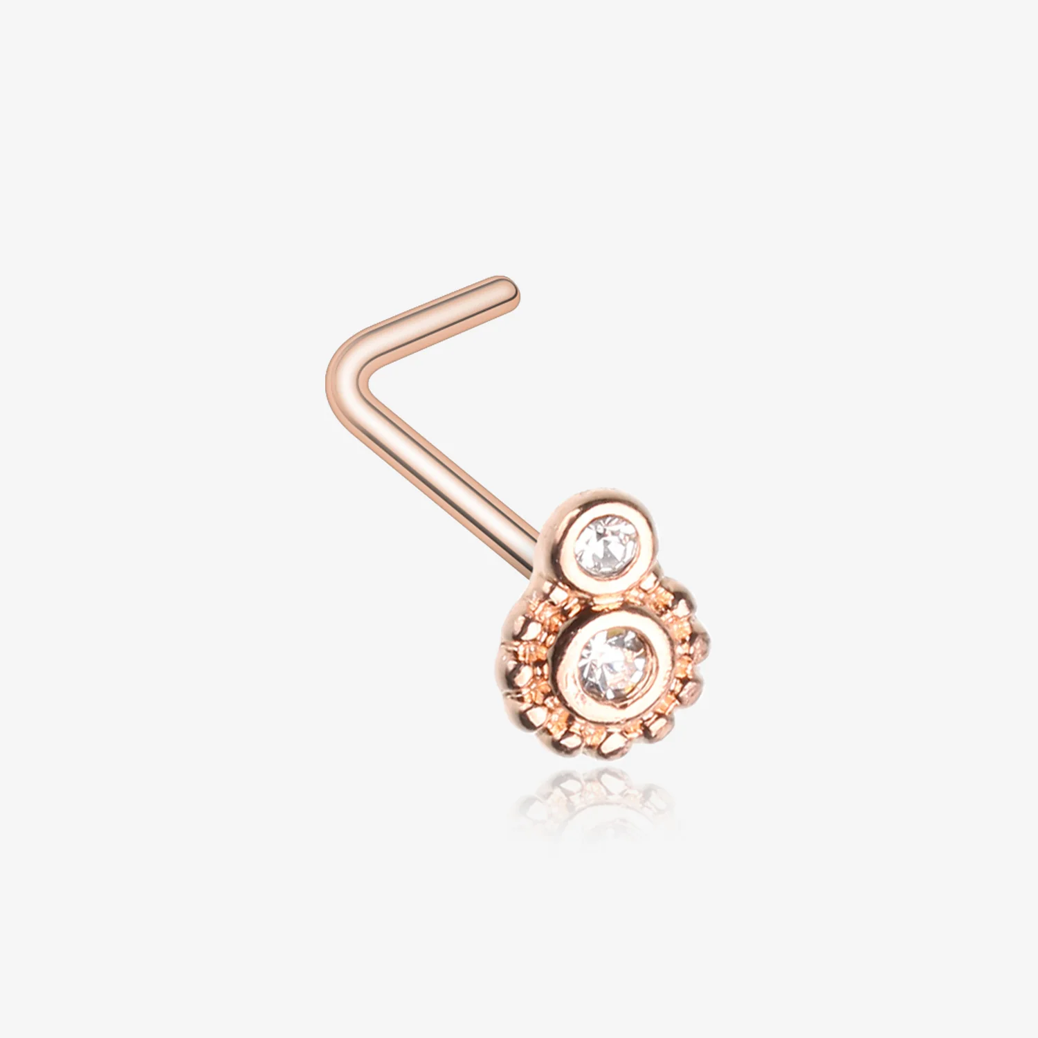 Rose Gold Steampunk Sparkle Gear L-Shaped Nose Ring
